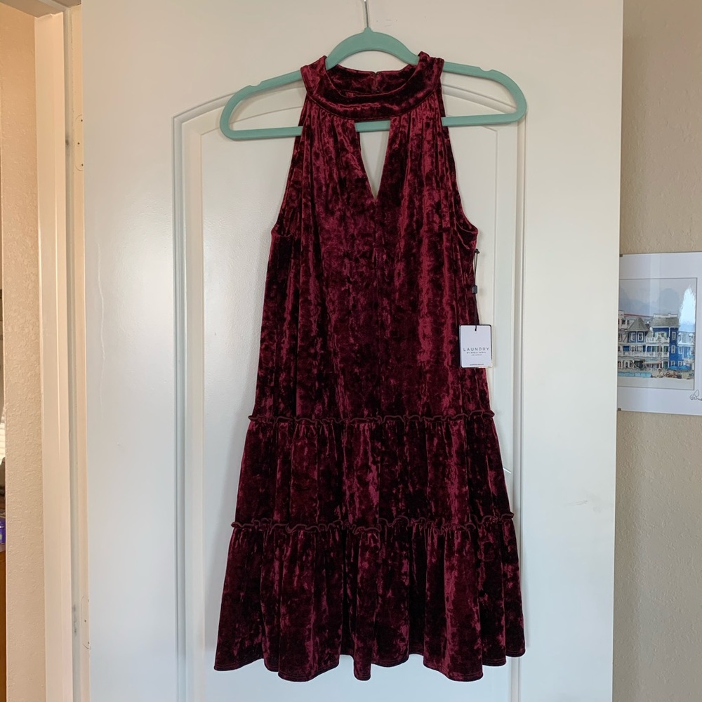 Dark red velvet dress by Shelli Segal